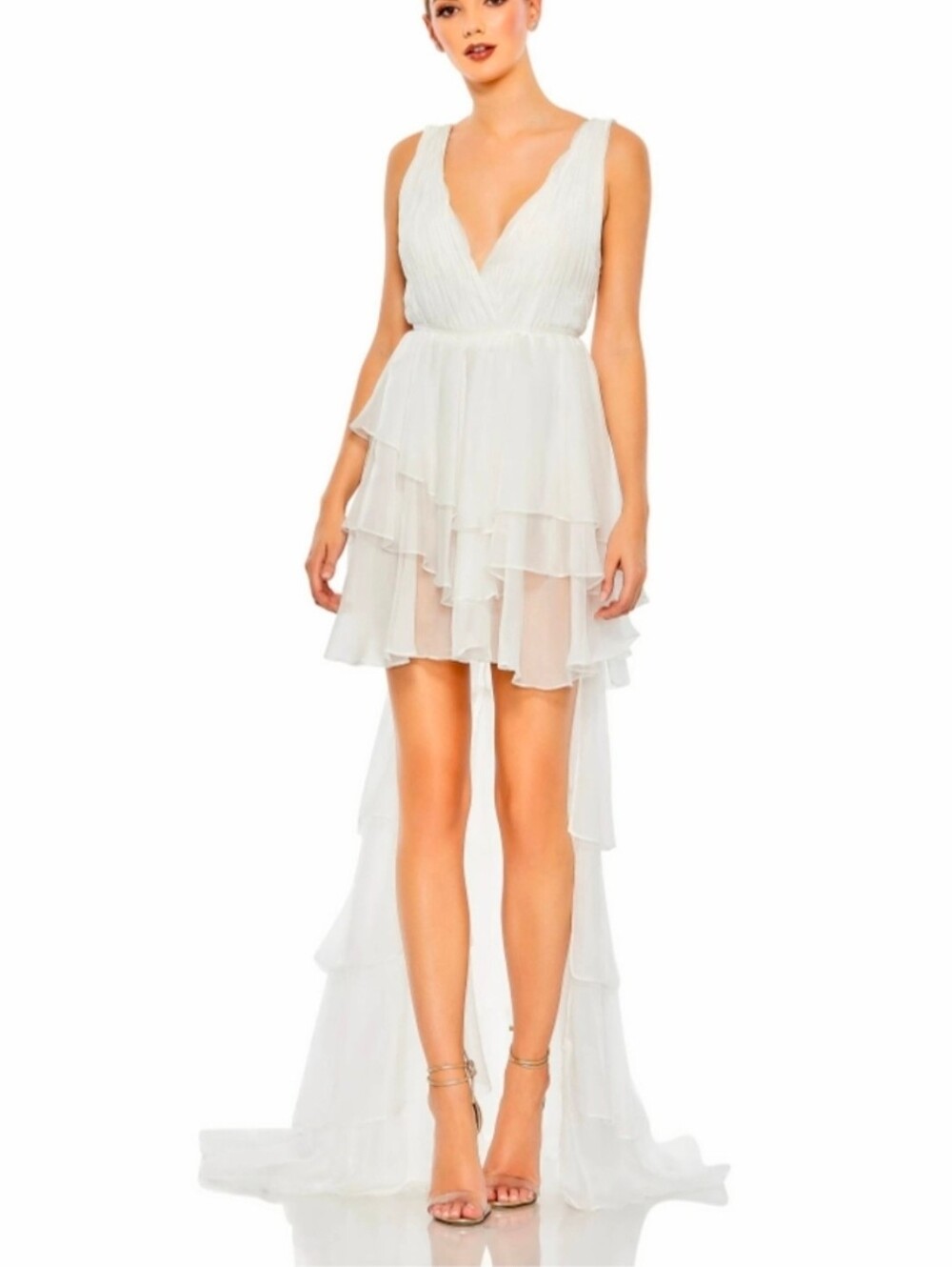 NWT Mac Duggal High Low Tiered Gown with Built In Bodysuit 55320 Size 4